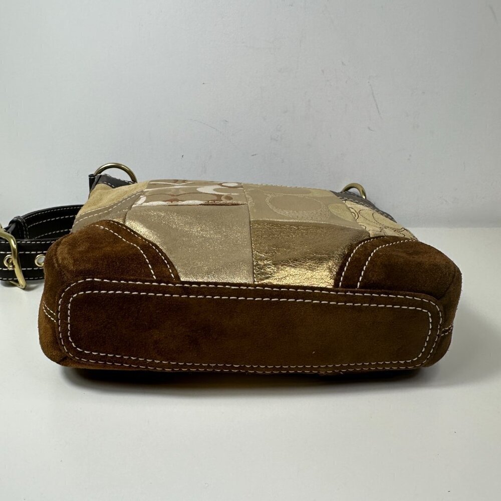 Y2K Vintage Coach Signature Patchwork Gold Medium Shoulder Crosbody Bag F10387 - Picture 12 of 16